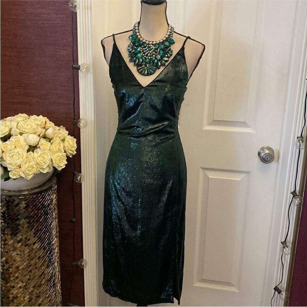 War Dog Shimmering Emerald Midi Dress, S